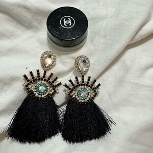 Black and Silver Eye Dubai Drop Earrings